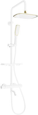 Mexen KT49  un set de Cada- dus  cu cap de  dus  cu efect de ploaie si  robinet termostatic ,  alb/ auriu - 779004993-25