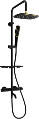 Mexen KT49  un set de Cada- dus  cu cap de  dus  cu efect de ploaie si  robinet termostatic ,  negru/ auriu - 779004993-75