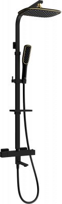 Mexen CQ49  un set de Cada- dus  cu cap de  dus  cu efect de ploaie si  robinet termostatic ,  negru/ auriu - 779104995-75
