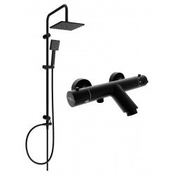 Mexen Tord un set de Cada- dus  cu cap de  dus  cu efect de ploaie si  baterie termostatica  pentru baie Kai,  negru - 77300200-70 Baterie de dus 467680 Mexen