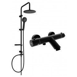 Mexen Carl un set de Cada- dus  cu cap de  dus  cu efect de ploaie si  baterie termostatica  pentru baie Kai,  negru - 77300240-70 Baterie de dus 467680 Mexen