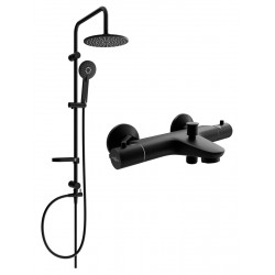 Mexen Carl un set de Cada- dus  cu cap de  dus  cu efect de ploaie si  baterie termostatica  pentru baie Nox,  negru - 77350240-70 Baterie de dus 467680 Mexen