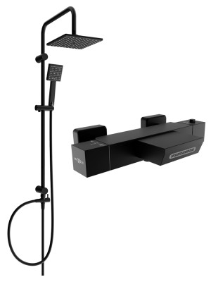 Mexen Tord un set de Cada- dus  cu cap de  dus  cu efect de ploaie si  baterie termostatica  pentru baie Cube,  negru - 77360200-70