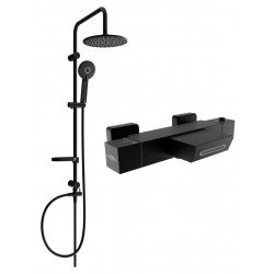 Mexen Carl un set de Cada- dus  cu cap de  dus  cu efect de ploaie si  baterie termostatica  pentru baie Cube,  negru - 77360240-70 Baterie de dus 467680 Mexen