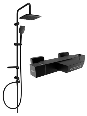Mexen Sven un set de Cada- dus  cu cap de  dus  cu efect de ploaie si  baterie termostatica  pentru baie Cube,  negru - 77360262-70