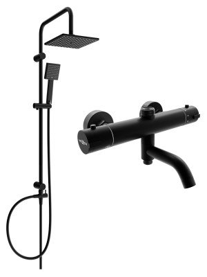 Mexen Tord set Cada- dus  cu cap de  dus  cu efect de ploaie si  baterie termostatica  Cada- dus   Kai,  negru - 77900200-70