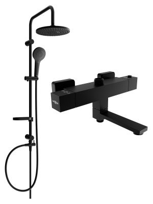 Mexen Erik set Cada- dus  cu cap de  dus  cu efect de ploaie si  baterie termostatica  Cada- dus   Cube,  negru - 77910205-70