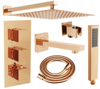 Mexen Cube DR02  set de Cada si   dus  ascuns cu cap de  dus  cu efect de ploaie 30 cm, rose auriu - 77503DR0230-60