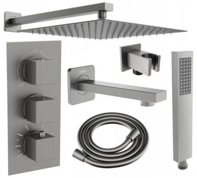 Mexen Cube DR02  set de Cada si   dus  ascuns cu cap de  dus  cu efect de ploaie 25 cm, grafit - 77503DR0225-66