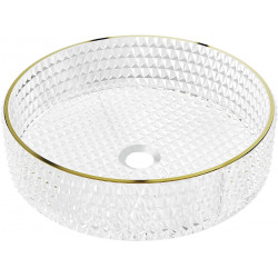 Mexen Aura  sticla  Lavoar pe blat  39 x 39 cm, transparent/auriu  - 24013905 Lavoar pe blat fara gaura beterie 467680 Mexen