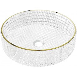 Mexen Aura  sticla  Lavoar pe blat  39 x 39 cm, transparent/auriu  - 24013905 Lavoar pe blat fara gaura beterie 467680 Mexen