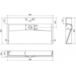 Mexen Ava  Lavoar pe blat  kompozit 1/O 80 x 46 cm,  alb - 23018001