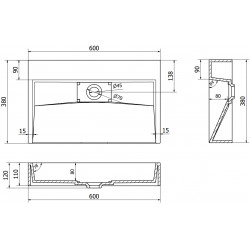 Mexen Ava  Lavoar pe blat  kompozit B/O 60 x 38 cm,  alb - 23016000