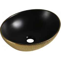 Mexen Elza  Lavoar pe blat  40 x 33 cm,  negru mat/auriu  - 21014028 Lavoar pe blat fara gaura beterie 467680 Mexen