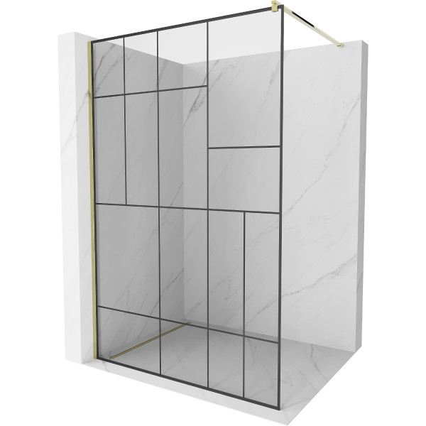 Mexen Kioto Walk In 90 x 200 cm, transparent/ negru   modelata 8 mm,  auriu  - 800-090-101-50-78