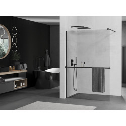 Mexen Kioto+ Walk In  cu port prosop 90 x 200 cm, transparent 8 mm,  negru  - 800-090-121-70-00 Walk-In 467680 Mexen