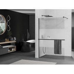 Mexen Kioto+ Walk In  cu port prosop 90 x 200 cm, transparent/satin 8 mm,  negru  - 800-090-121-70-35