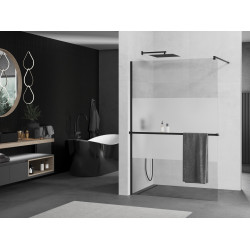 Mexen Kioto+ Walk In  cu port prosop 100 x 200 cm, transparent/satin 8 mm,  negru  - 800-100-121-70-35