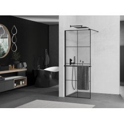 Mexen Kioto+ Walk In  cu port prosop 90 x 200 cm, transparent/ negru   modelata 8 mm,  negru  - 800-090-121-70-77