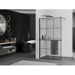 Mexen Kioto+ Walk In  cu port prosop 100 x 200 cm, transparent/ negru   modelata 8 mm,  negru  - 800-100-121-70-77