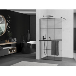 Mexen Kioto+ Walk In  cu port prosop 110 x 200 cm, transparent/ negru   modelata 8 mm,  negru  - 800-110-121-70-77