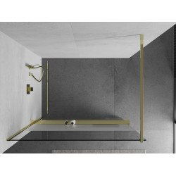 Mexen Kioto+ Walk In  cu port prosop 90 x 200 cm, transparent/satin 8 mm,  auriu  - 800-090-121-50-35