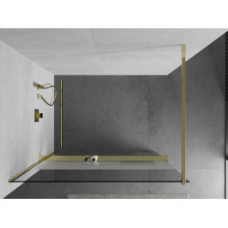 Mexen Kioto+ Walk In  cu port prosop 100 x 200 cm, transparent/satin 8 mm,  auriu  - 800-100-121-50-35