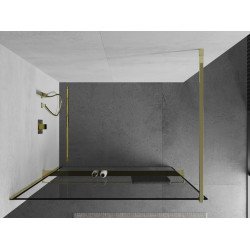 Mexen Kioto+ Walk In  cu port prosop 110 x 200 cm, transparent/ negru   modelata 8 mm,  auriu  - 800-110-121-50-70