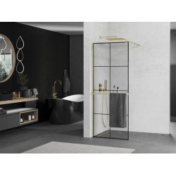 Mexen Kioto+ Walk In  cu port prosop 80 x 200 cm, transparent/ negru   modelata 8 mm,  auriu  - 800-080-121-50-77