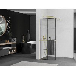 Mexen Kioto+ Walk In  cu port prosop 90 x 200 cm, transparent/ negru   modelata 8 mm,  auriu  - 800-090-121-50-77
