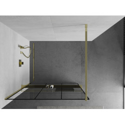 Mexen Kioto+ Walk In  cu port prosop 100 x 200 cm, transparent/ negru   modelata 8 mm,  auriu  - 800-100-121-50-77