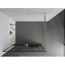 Mexen Kioto+ Walk In  cu port prosop 100 x 200 cm, transparent/ negru   modelata 8 mm,  auriu  - 800-100-121-50-77