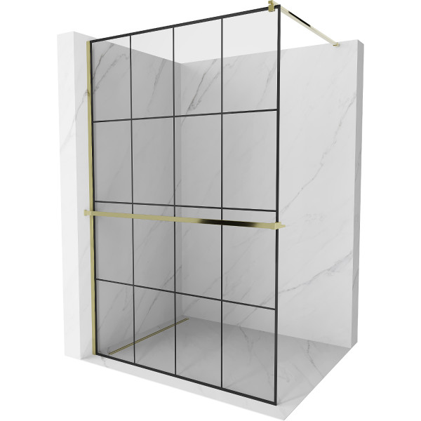 Mexen Kioto+ Walk In  cu port prosop 130 x 200 cm, transparent/ negru   modelata 8 mm,  auriu  - 800-130-121-50-77