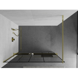 Mexen Kioto+ Walk In  cu port prosop 100 x 200 cm, transparent/ negru   modelata 8 mm,  auriu  - 800-100-121-50-78