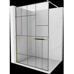 Mexen Kioto+ Walk In  cu port prosop 130 x 200 cm, transparent/ negru   modelata 8 mm,  auriu  - 800-130-121-50-78 Walk-In 467680 Mexen