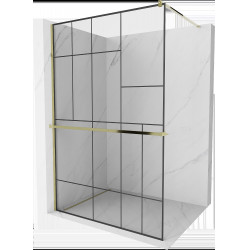 Mexen Kioto+ Walk In  cu port prosop 140 x 200 cm, transparent/ negru   modelata 8 mm,  auriu  - 800-140-121-50-78 Walk-In 467680 Mexen