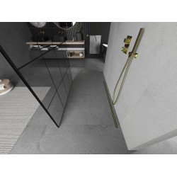 Mexen Kioto Walk In  montaj individual 140 x 200 cm, transparent/ negru   modelata 8 mm,  auriu  - 800-140-002-50-77