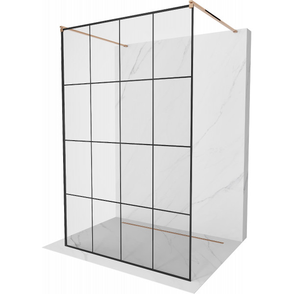 Mexen Kioto Walk In  montaj individual 130 x 200 cm, transparent/ negru   modelata 8 mm,  rose auriu - 800-130-002-60-77