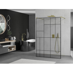 Mexen Kioto Walk In  montaj individual 110 x 200 cm, transparent/ negru   modelata 8 mm,  auriu  - 800-110-002-50-78