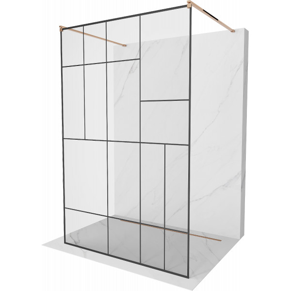 Mexen Kioto Walk In  montaj individual 110 x 200 cm, transparent/ negru   modelata 8 mm,  rose auriu - 800-110-002-60-78