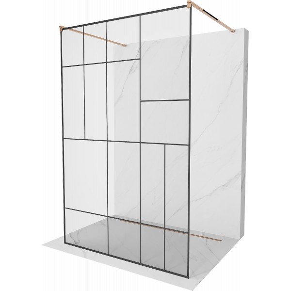 Mexen Kioto Walk In  montaj individual 130 x 200 cm, transparent/ negru   modelata 8 mm,  rose auriu - 800-130-002-60-78
