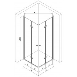 Mexen Lima Duo  Cabina de  dus Usa plianta  80 x 80 cm, transparent,  negru  - 856-080-080-70-00-02