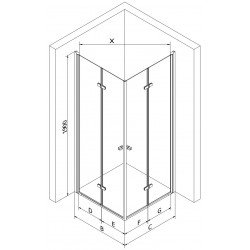 Mexen Lima Duo  Cabina de  dus Usa plianta  90 x 80 cm, transparent,  negru  - 856-090-080-70-00-02