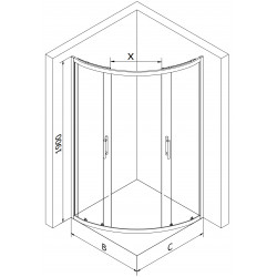 Mexen Rio Cabina de dus semirotunda 90 x 90 cm, transparent,  auriu  - 863-090-090-50-00