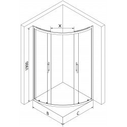 Mexen Rio Cabina de dus semirotunda 90 x 90 cm, grafit, negru - 863-090-090-70-40