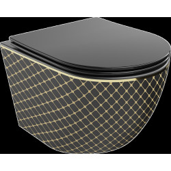 Mexen Lena wc Rimless  cu capac soft close  slim, duroplast, negru/auriu model de scar? - 30224079 Wc 467680 Mexen