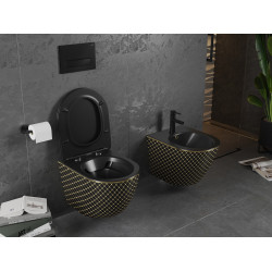 Mexen Lena wc Rimless  cu capac soft close  slim, duroplast, negru/auriu model de scar? - 30224079