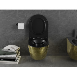 Mexen Lena wc Rimless  cu capac soft close  slim, duroplast,  negru mat/auriu model de scar? - 30224078