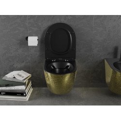 Mexen Lena wc Rimless  cu capac soft close  slim, duroplast,  negru mat/auriu model de scar? - 30224078