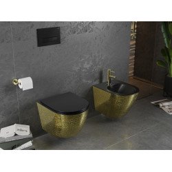 Mexen Lena wc Rimless  cu capac soft close  slim, duroplast,  negru mat/auriu model de scar? - 30224078